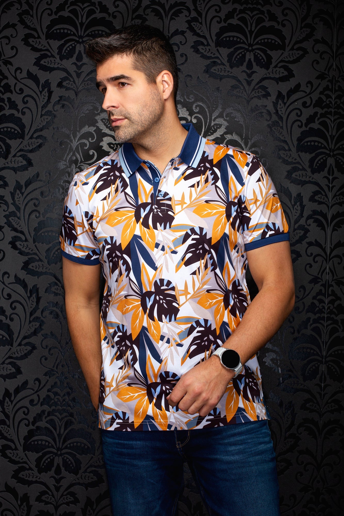 Polo pour homme par Au Noir | RAINBLOOM Bleu Or | Machemise.ca, inventaire complet de la marque Au Noir