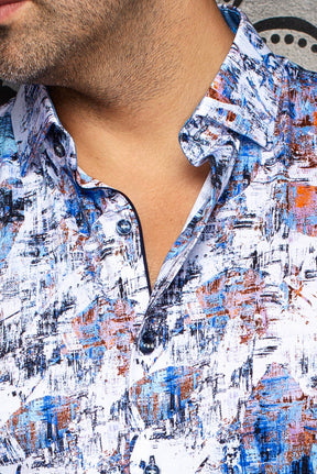 Chemise manches longues en Knit extensible pour homme par Au Noir | RAY Blanc Multi | Machemise.ca, inventaire complet de la marque Au Noir