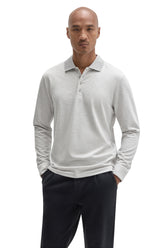 Polo à manches longues gris pâle avec col côtelé et patte boutonnée pour homme par Robert Barakett, vue de face