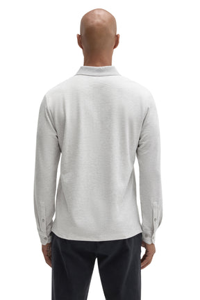 Robert Barakett men's light grey long sleeve polo with buttoned cuffs and ribbed collar shown from the back
