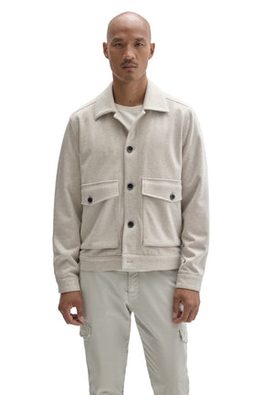 Robert Barakett men's cream textured button-front jacket with flap patch pockets and spread collar shown from the front