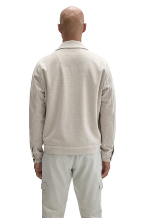 Robert Barakett men's cream textured button-front jacket with straight bottom band and spread collar, back view