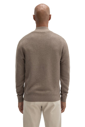 Robert Barakett men's taupe textured knit long-sleeve knit sweater with bottom hem, cuffs and ribbed collar, back view