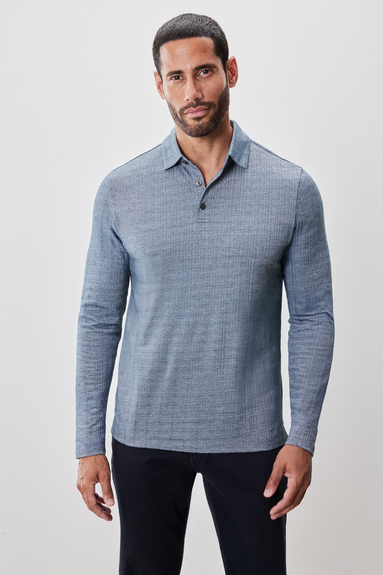 Polo à manches longues pour homme par Robert Barakett | Monolif RB52161 Sarcelle Nuit | Machemise.ca, vêtements mode pour hommes