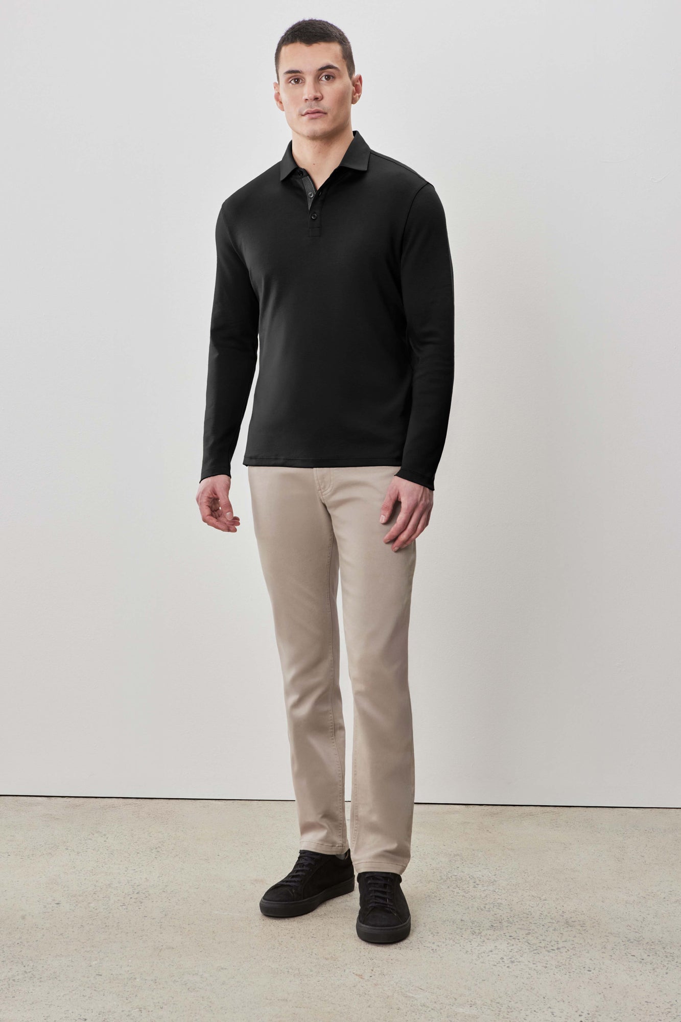 Polo à manches longues en chevrons pour homme par Robert Barakett | Georgia RB52559 Noir | Machemise.ca, vêtements mode pour hommes