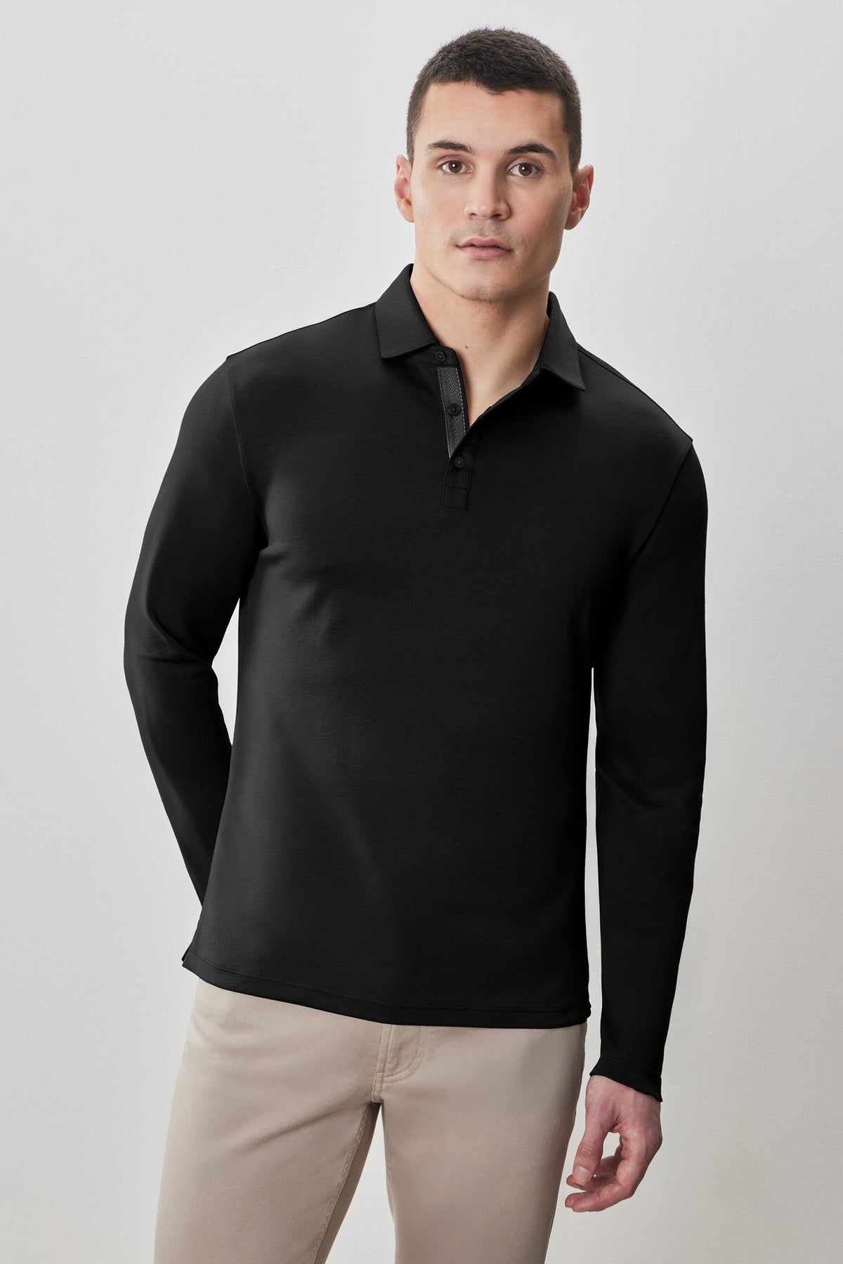 Polo à manches longues en chevrons pour homme par Robert Barakett | Georgia RB52559 Noir | Machemise.ca, vêtements mode pour hommes