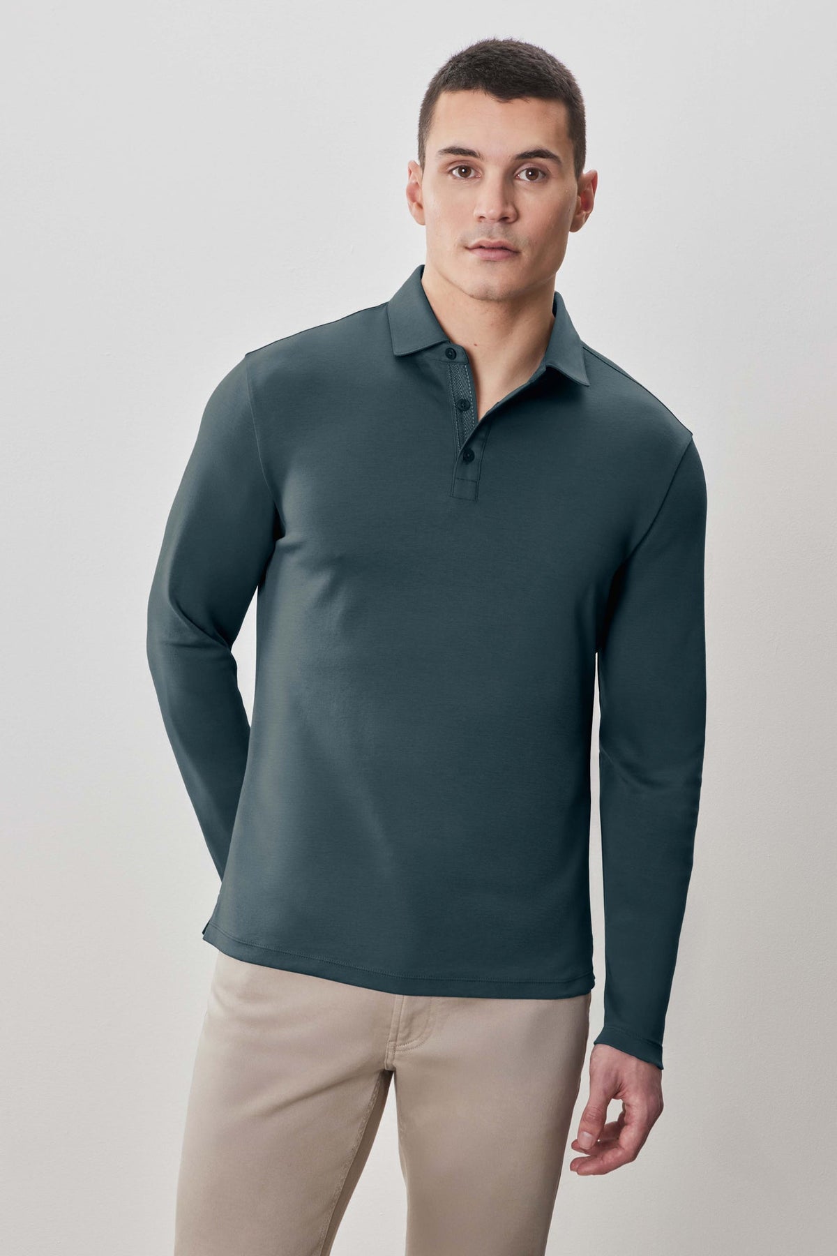 Polo à manches longues en chevrons pour homme par Robert Barakett | Georgia RB52559 Vert Profond | Machemise.ca, vêtements mode pour hommes