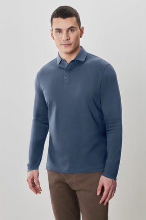 Polo à manches longues en chevrons pour homme par Robert Barakett | Georgia RB52559 Vague Océan | Machemise.ca, vêtements mode pour hommes