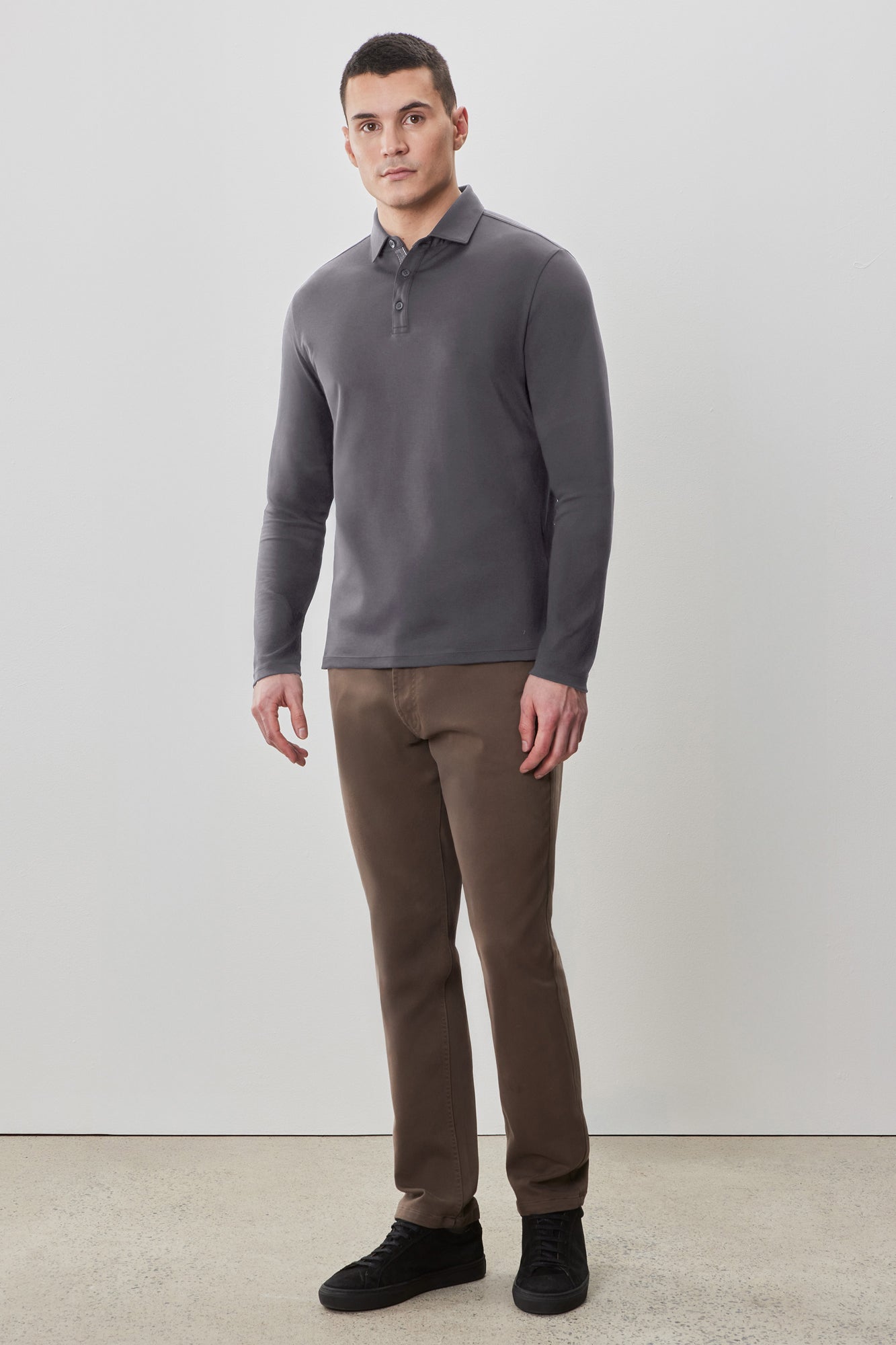 Polo à manches longues en chevrons pour homme par Robert Barakett | Georgia RB52559 Fumée | Machemise.ca, vêtements mode pour hommes