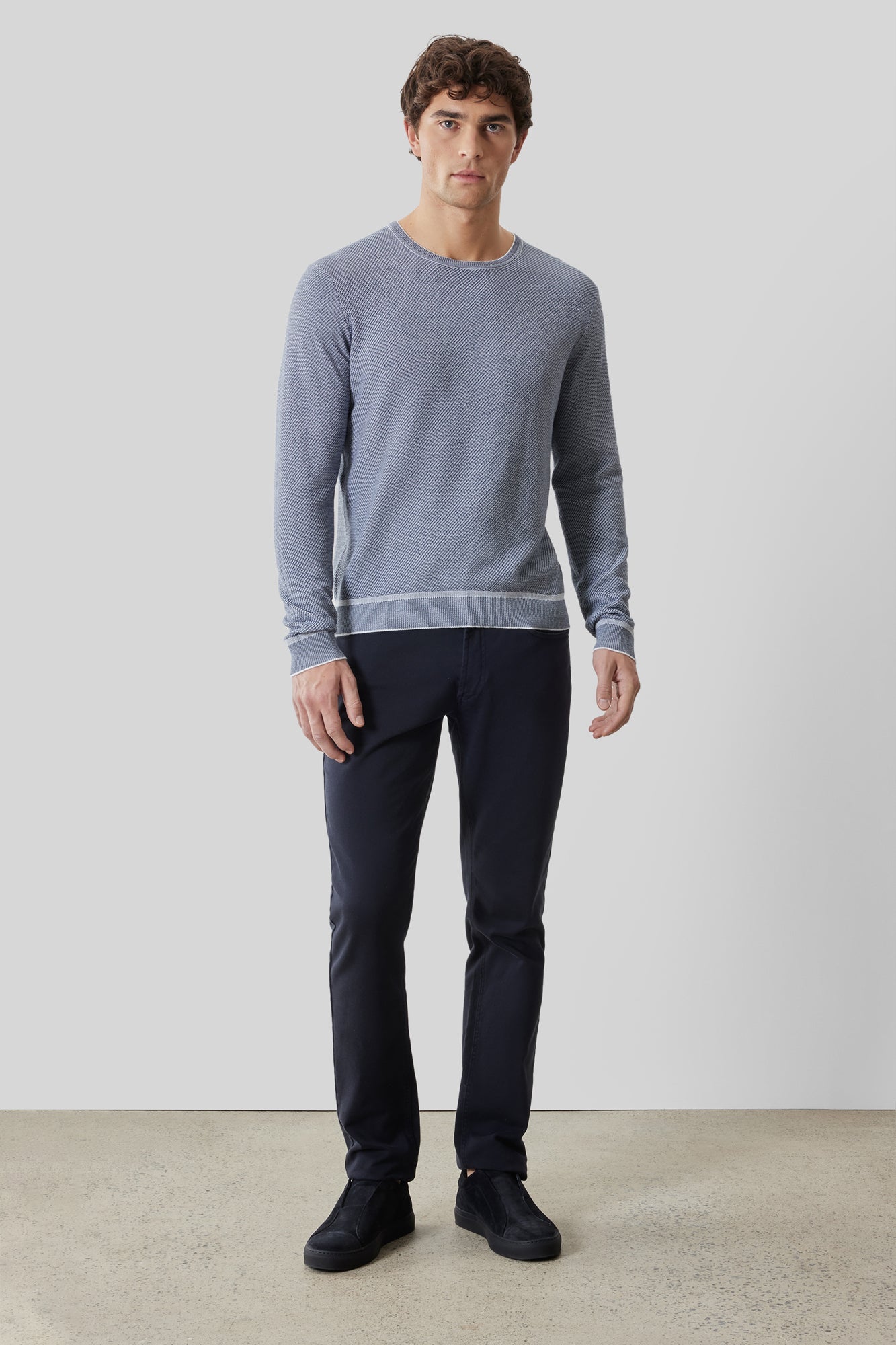 Chandail M.L. col rond pour homme par Robert Barakett | RB61154 Kaede Bleu Denim | Machemise.ca, vêtements mode pour hommes