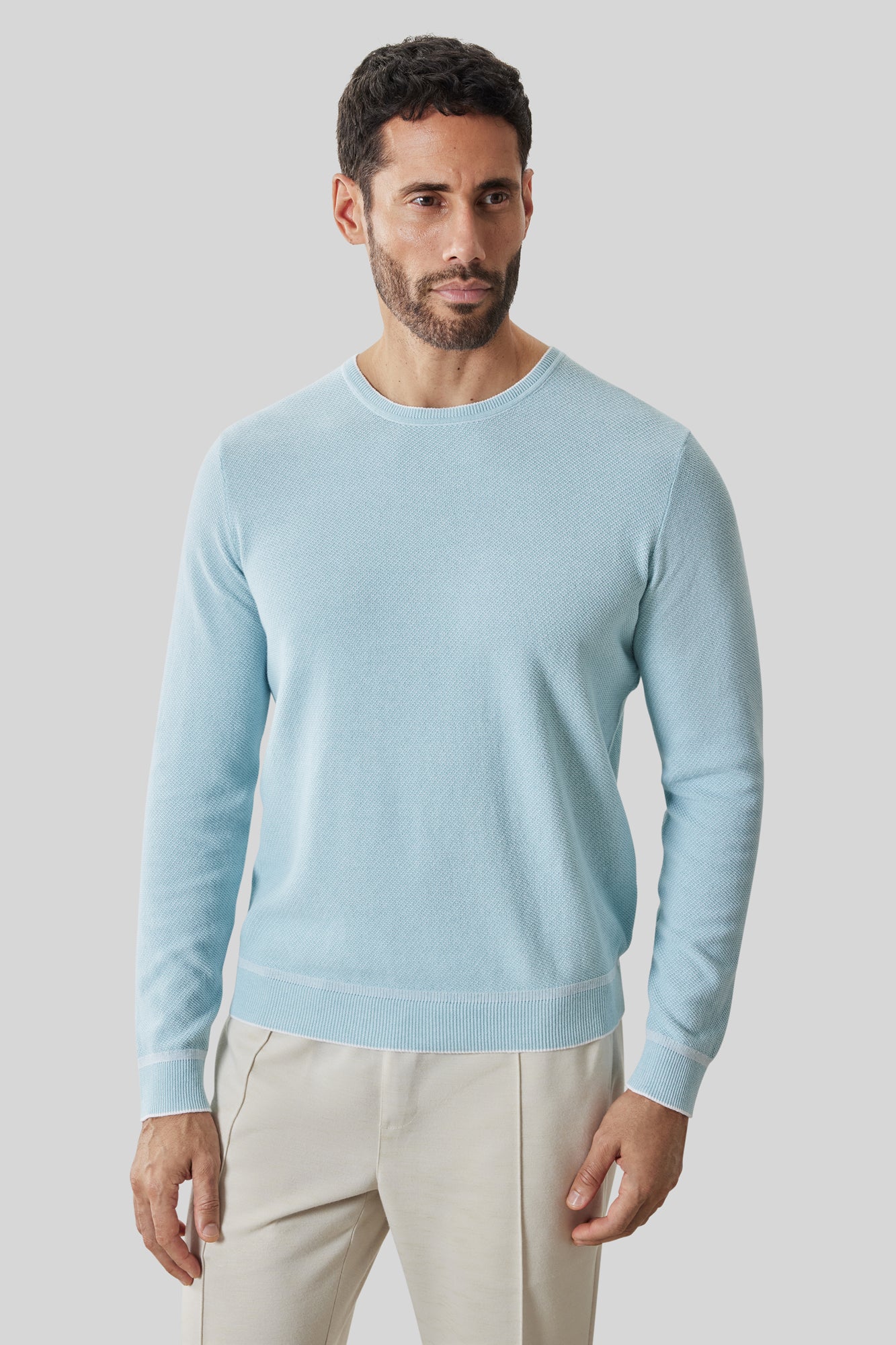 Chandail M.L. col rond pour homme par Robert Barakett | RB61154 Kaede Sarcelle Poussiéreuse | Machemise.ca, vêtements mode pour hommes