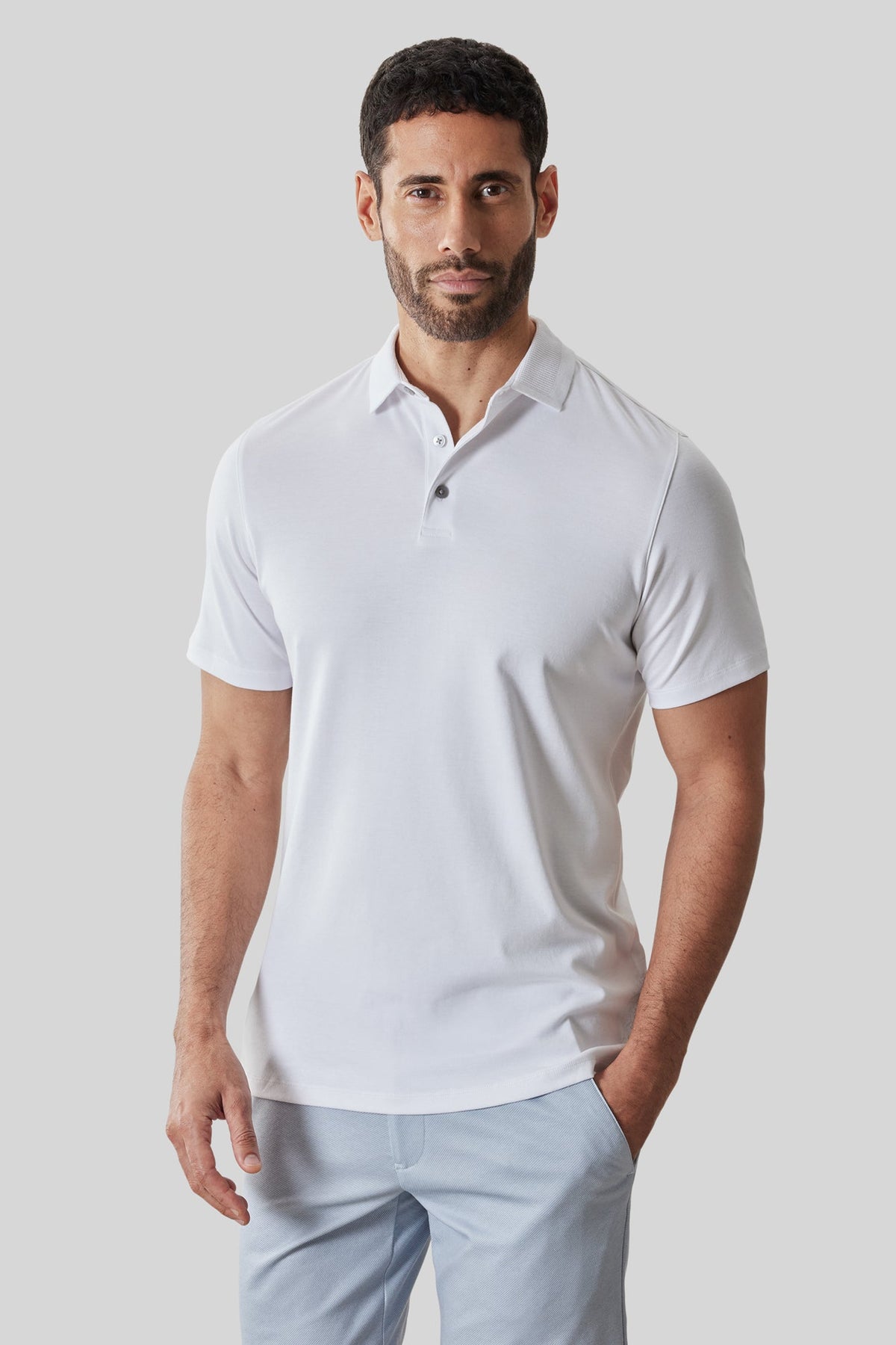 Polo col texturé pour homme par Robert Barakett | RB61210 Georgia Blanc | Machemise.ca, vêtements mode pour hommes
