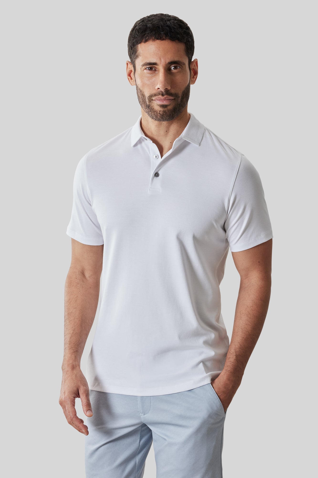 Polo col texturé pour homme par Robert Barakett | RB61210 Georgia Blanc | Machemise.ca, vêtements mode pour hommes