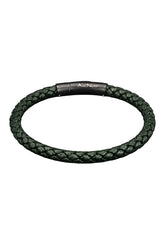 Bracelet tressé vert foncé avec fermoir noir Au Noir et petits rivets argentés, vue produit pour homme