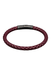 Bracelet tressé bourgogne avec fermoir noir, logo Au Noir blanc et petits rivets argentés, vue produit pour homme