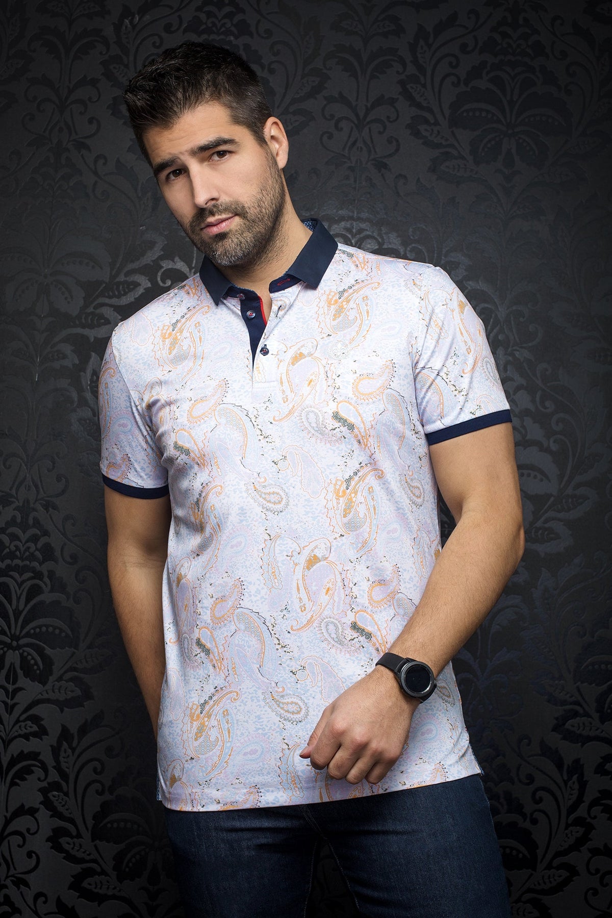 Polo for men by Au Noir | RIBERA White Orange | Menshirt, complete inventory of the Au Noir brand