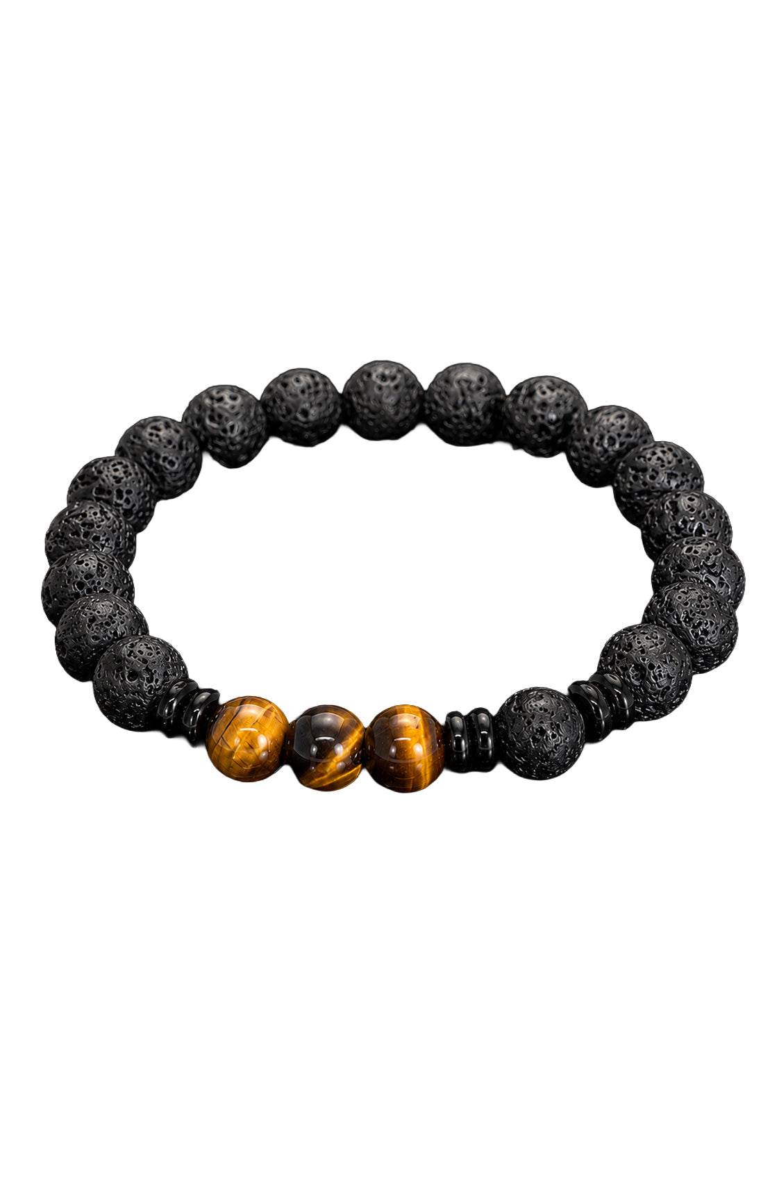 Bracelet noir perlé isolé avec perles accent brunes marbrées et rondes texturées pour homme par Au Noir
