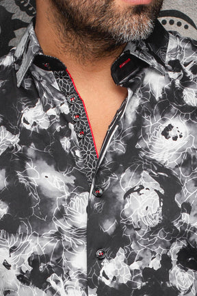 Long sleeve shirt for men by Au Noir | ROSARUGOSA Black White | Menshirt, complete inventory of the Au Noir brand