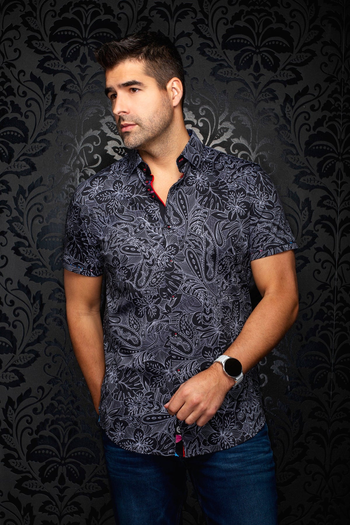 Chemise manches courtes en Knit extensible pour homme par Au Noir | ROSSA (SS) Noir | Machemise.ca, inventaire complet de la marque Au Noir