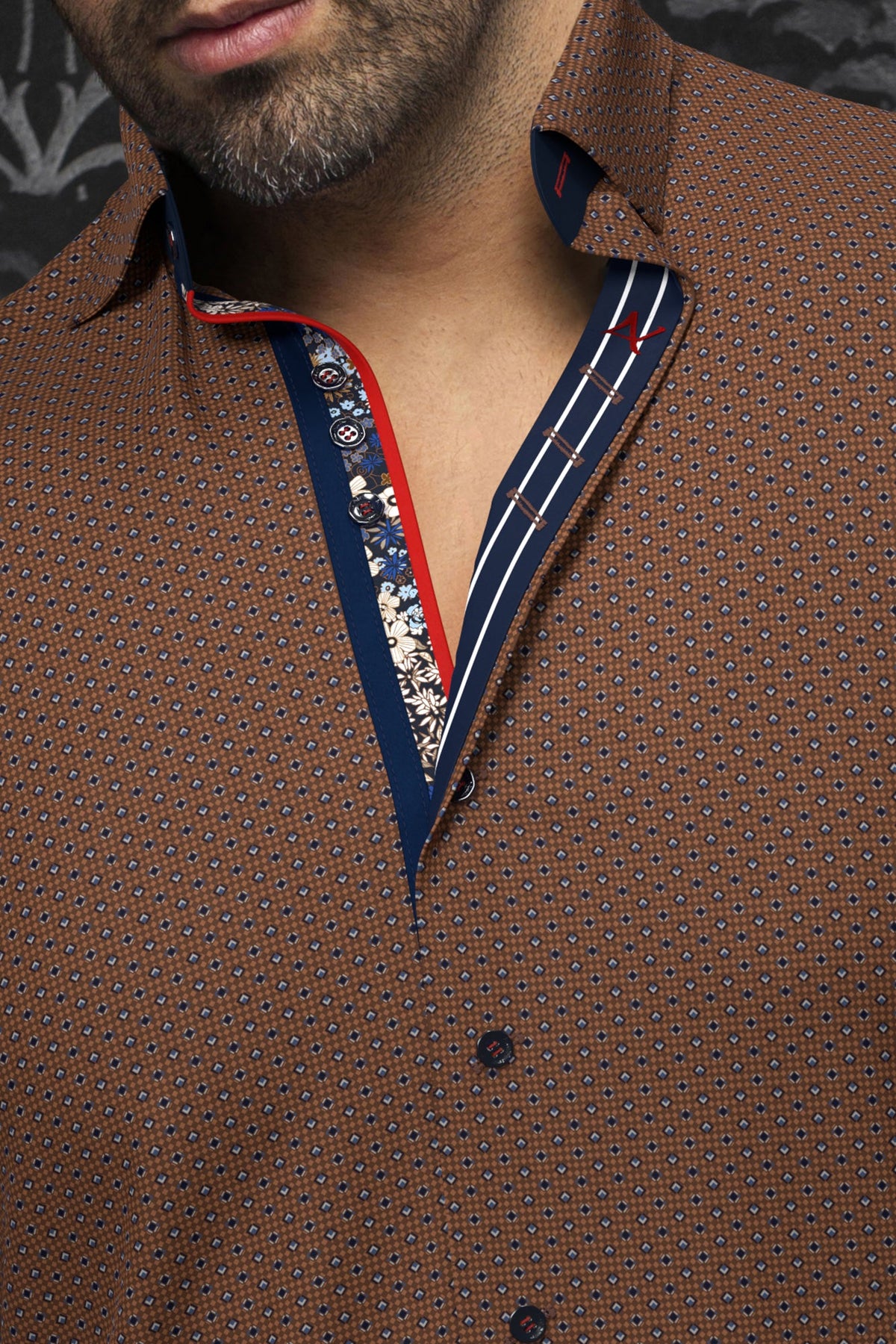 Knit long sleeve shirt for men by Au Noir | SAUTOR Tobacco | Menshirt, complete inventory of the Au Noir brand