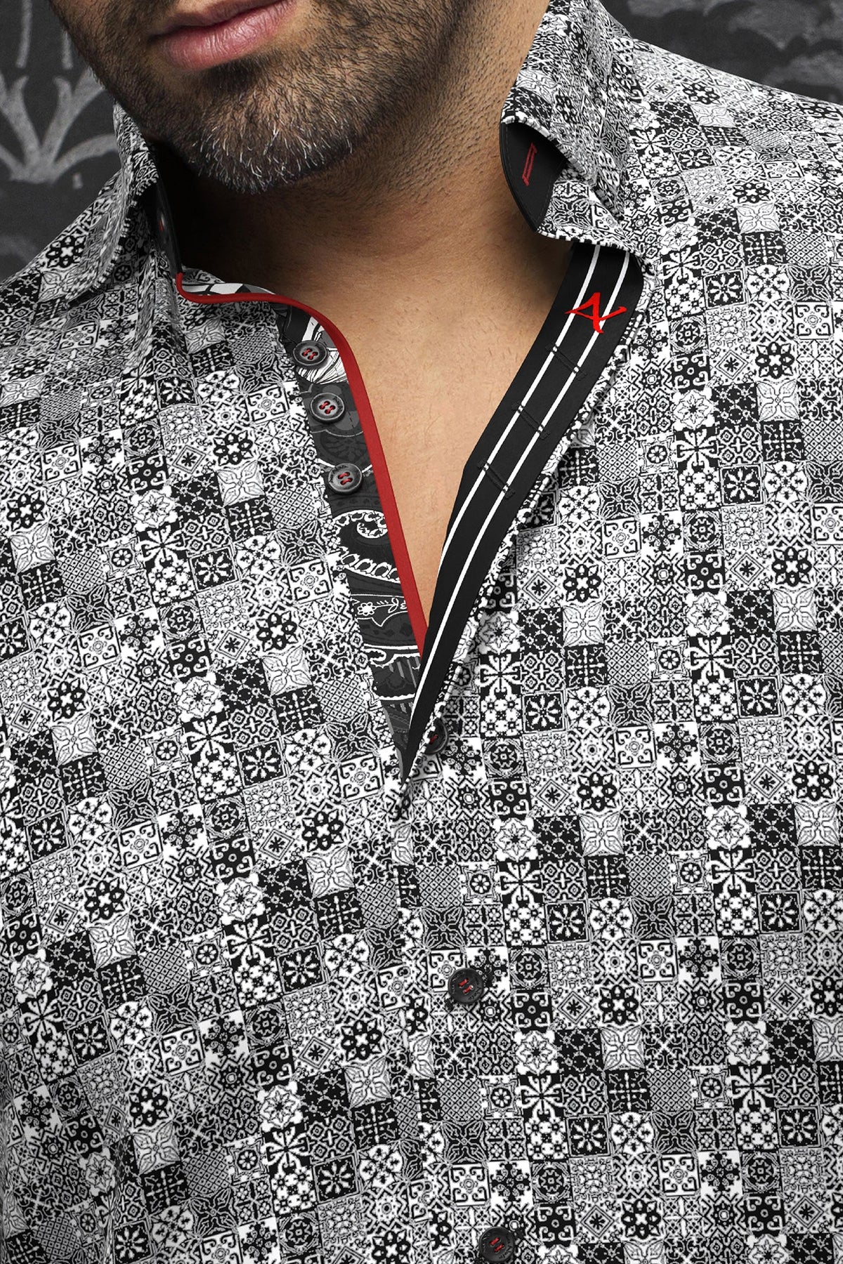 Long sleeve shirt for men by Au Noir | SOLLOZZO Black White | Menshirt, complete inventory of the Au Noir brand