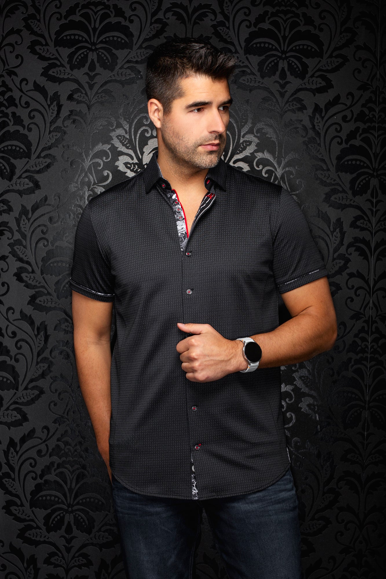 Chemise manches courtes en Knit extensible pour homme par Au Noir | SONORAN (SS) Noir | Machemise.ca, inventaire complet de la marque Au Noir