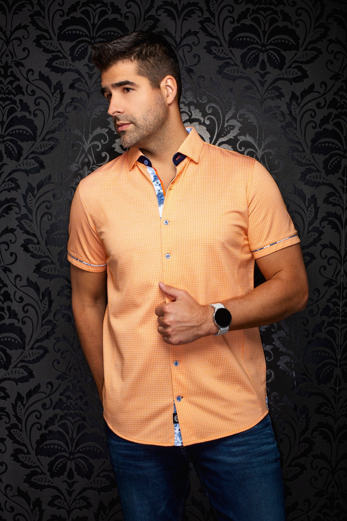 Chemise manches courtes en Knit extensible pour homme par Au Noir | SONORAN (SS) Orange Soleil | Machemise.ca, inventaire complet de la marque Au Noir