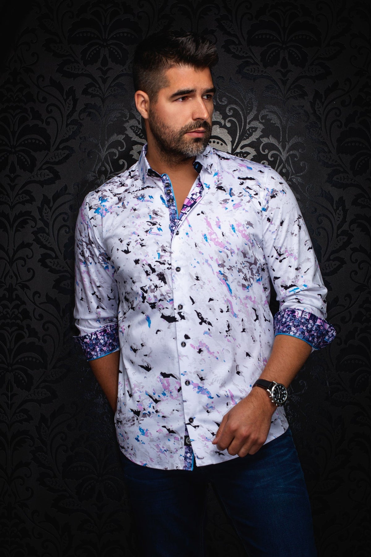 Chemise manches longues en Knit pour homme par Au Noir | SORAN Blanc Rose | Machemise.ca, inventaire complet de la marque Au Noir