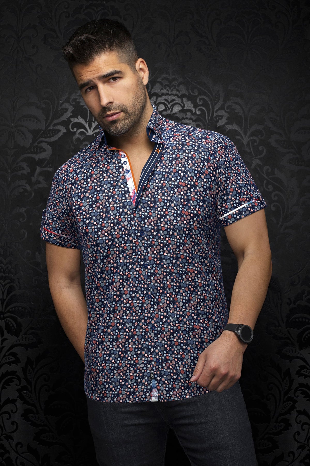 Short sleeve shirt for men by Au Noir | SPIRO(SS) Navy | Menshirt, complete inventory of the Au Noir brand