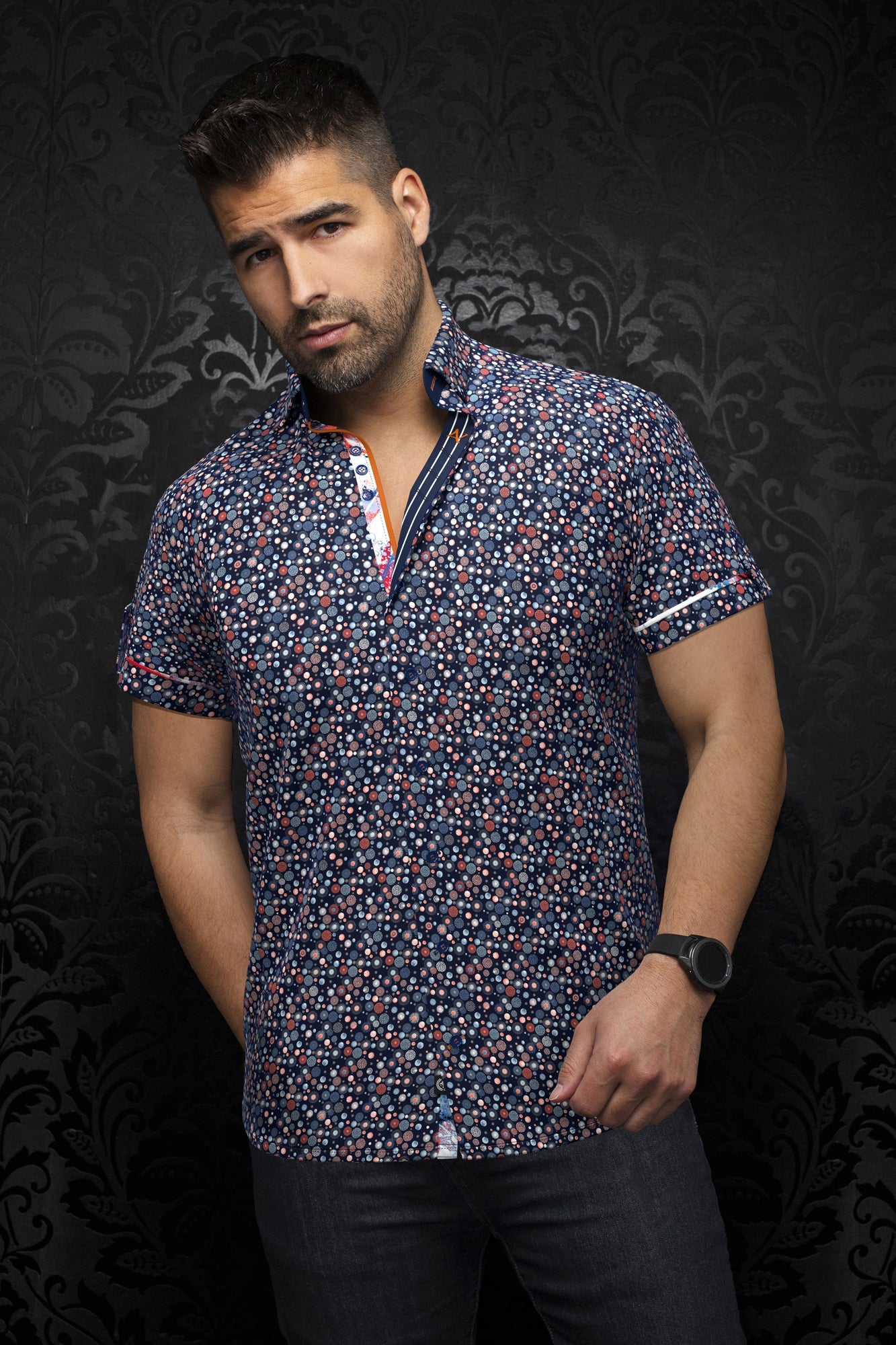 Short sleeve shirt for men by Au Noir | SPIRO(SS) Navy | Menshirt, complete inventory of the Au Noir brand