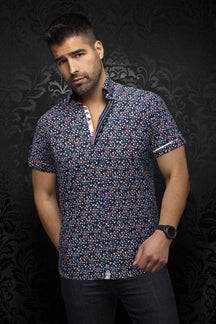 Short sleeve shirt for men by Au Noir | SPIRO(SS) Navy | Menshirt, complete inventory of the Au Noir brand