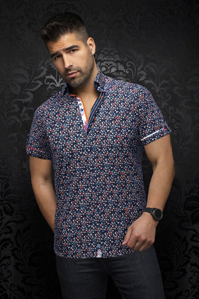 Short sleeve shirt for men by Au Noir | SPIRO(SS) Navy | Menshirt, complete inventory of the Au Noir brand