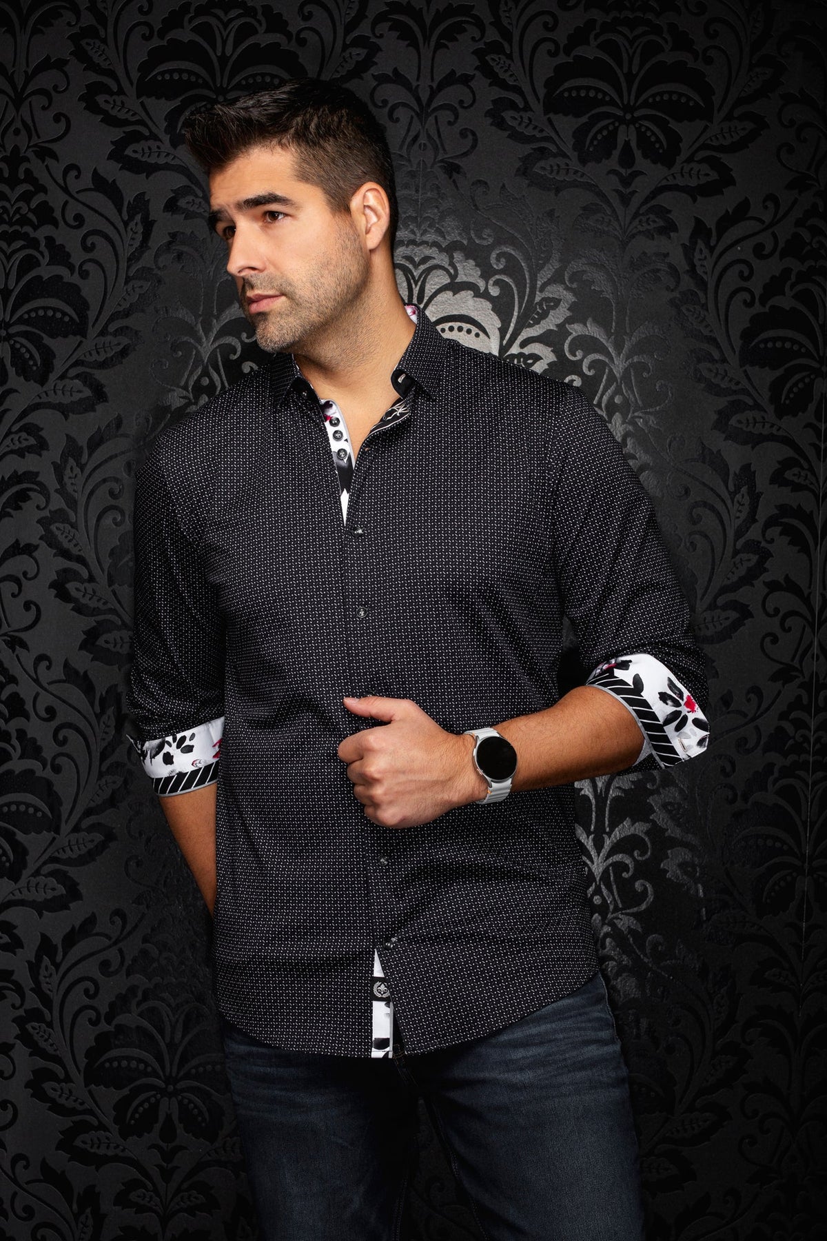 Chemise manches longues en Knit extensible pour homme par Au Noir | STONEHILL Noir | Machemise.ca, inventaire complet de la marque Au Noir