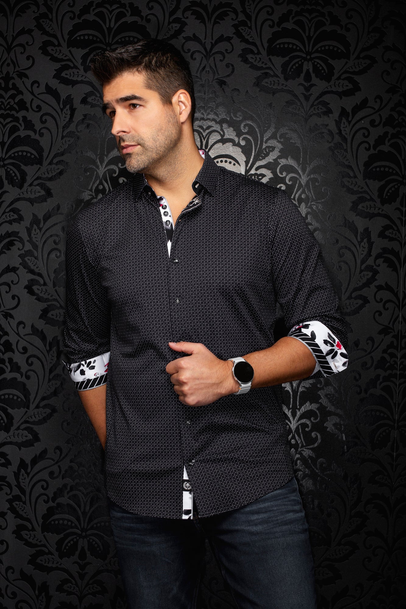 Chemise manches longues en Knit extensible pour homme par Au Noir | STONEHILL Noir | Machemise.ca, inventaire complet de la marque Au Noir