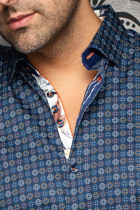 Chemise manches courtes en coton extensible pour homme par Au Noir | STONERIDGE (SS) Marine | Machemise.ca, inventaire complet de la marque Au Noir