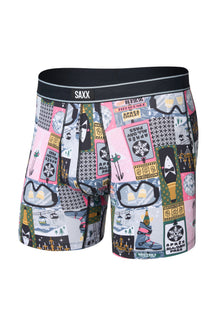 Vue avant isolée du sous-vêtement d'hiver multicolore à imprimé graphique, coutures et taille noire SAXX pour homme