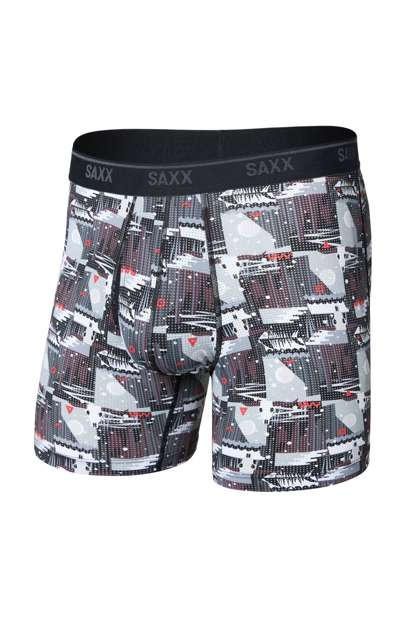 Sous-vêtement gris à motif graphique avec taille noire SAXX et poche profilée pour homme, vue avant isolée