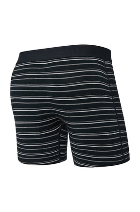 Sous-vêtement ajusté noir rayé, vue arrière isolée avec couture arrière et taille élastique noire pour homme par Saxx
