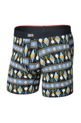 Vue produit de face d’un sous-vêtement d'hiver noir à motifs avec poche contour et taille SAXX pour homme