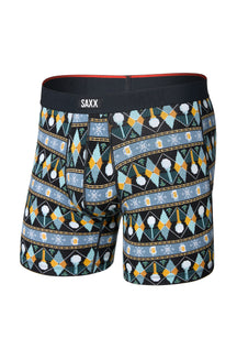 Vue produit de face d’un sous-vêtement d'hiver noir à motifs avec poche contour et taille SAXX pour homme