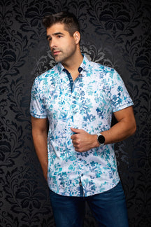 Chemise manches courtes en Knit extensible pour homme par Au Noir | TAVIRA (SS) Turquoise | Machemise.ca, inventaire complet de la marque Au Noir