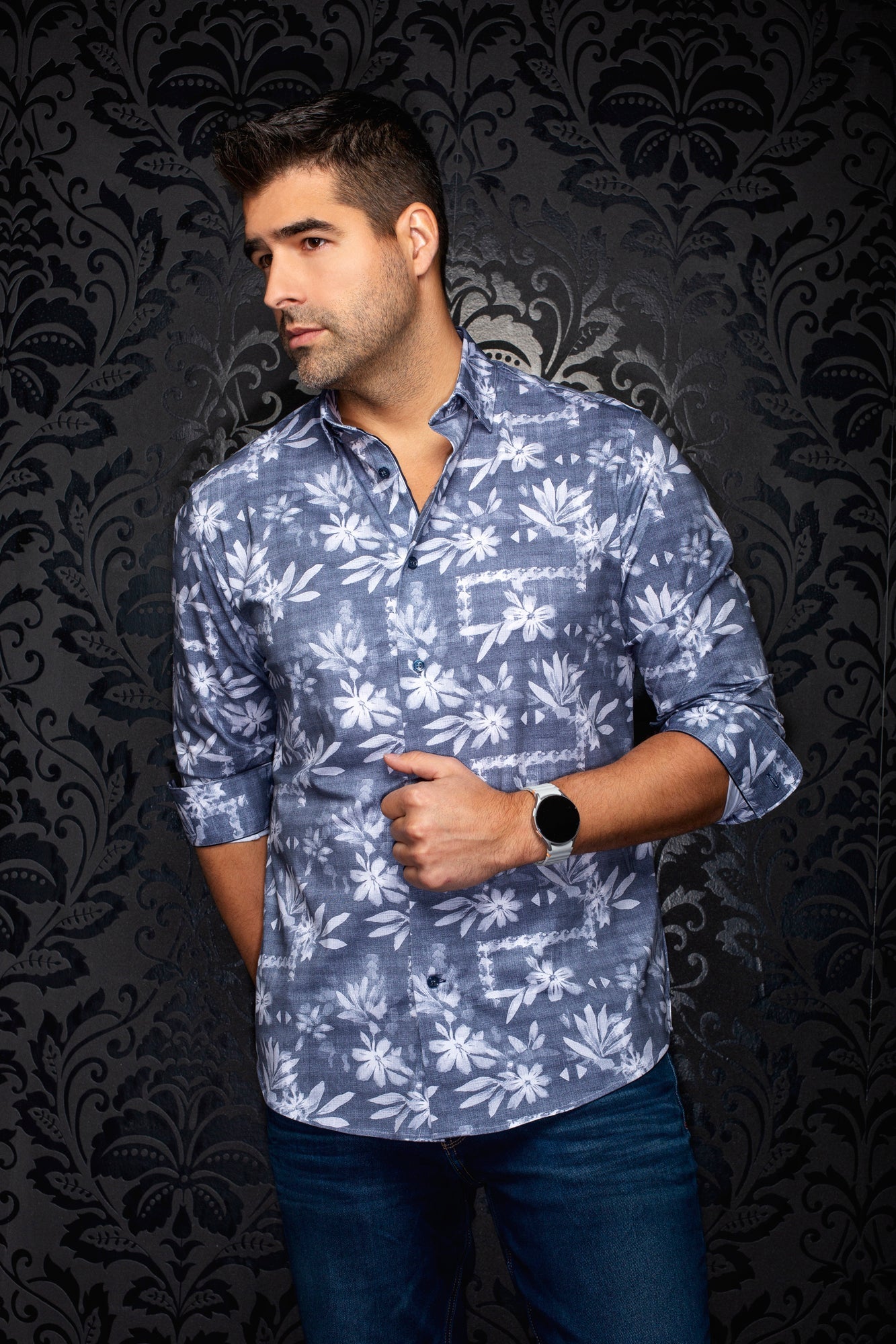 Chemise manches longues en Knit extensible pour homme par Au Noir | TRAVIS Denim | Machemise.ca, inventaire complet de la marque Au Noir