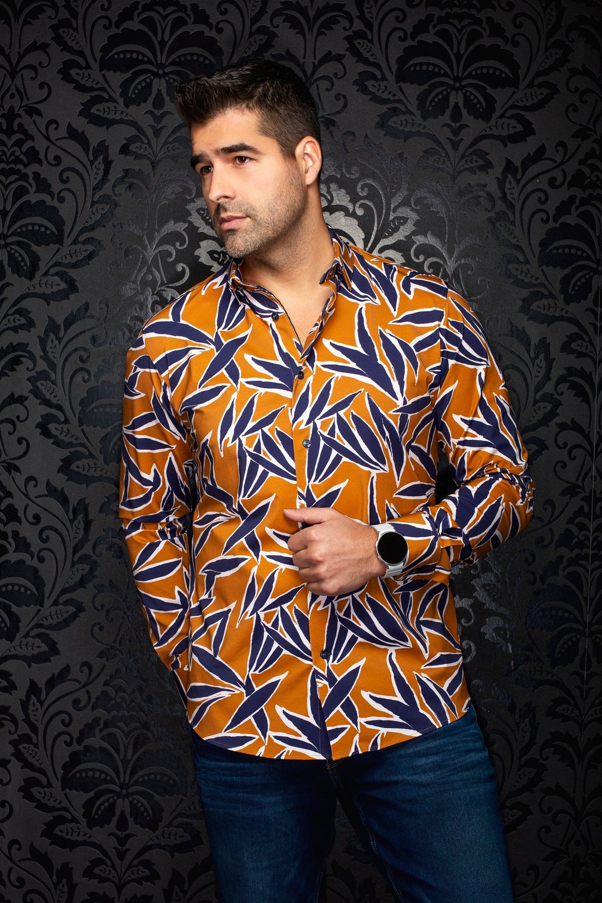 Chemise manches longues en Knit extensible pour homme par Au Noir | TYLER Tabac Marine | Machemise.ca, inventaire complet de la marque Au Noir