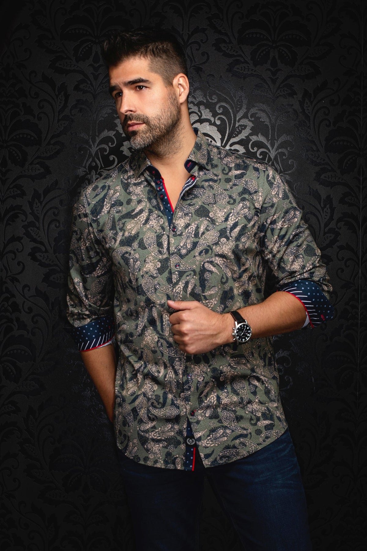 Chemise manches longues en Knit pour homme par Au Noir | VESPER Olive | Machemise.ca, inventaire complet de la marque Au Noir