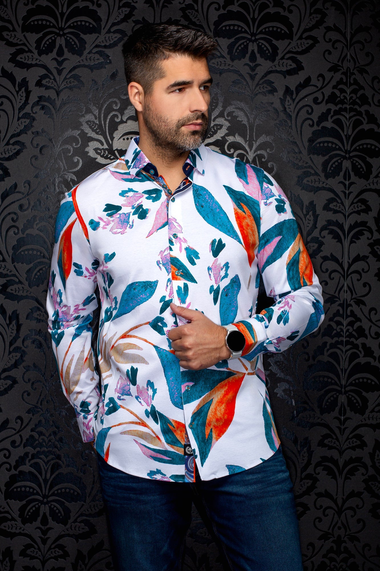 Chemise manches longues en Knit extensible pour homme par Au Noir | VINEHAVEN Blanc Sarcelle | Machemise.ca, inventaire complet de la marque Au Noir