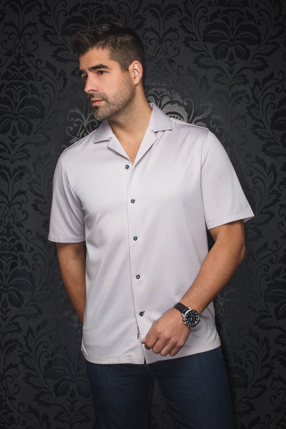 Chemise manches courtes en nylon à col plat pour homme par Au Noir | WAIKIKI-T Pierre | Machemise.ca, inventaire complet de la marque Au Noir