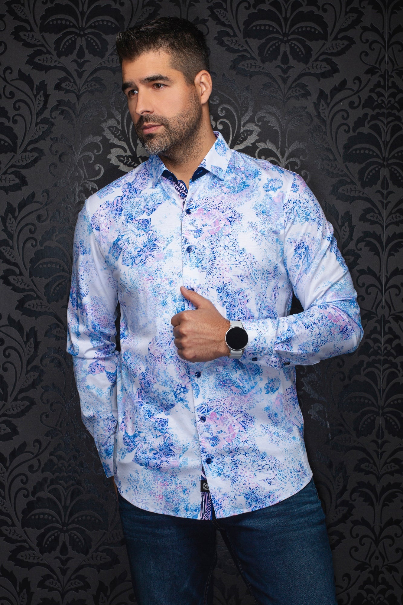 Chemise manches longues en Knit extensible pour homme par Au Noir | WISTERIA Rose | Machemise.ca, inventaire complet de la marque Au Noir