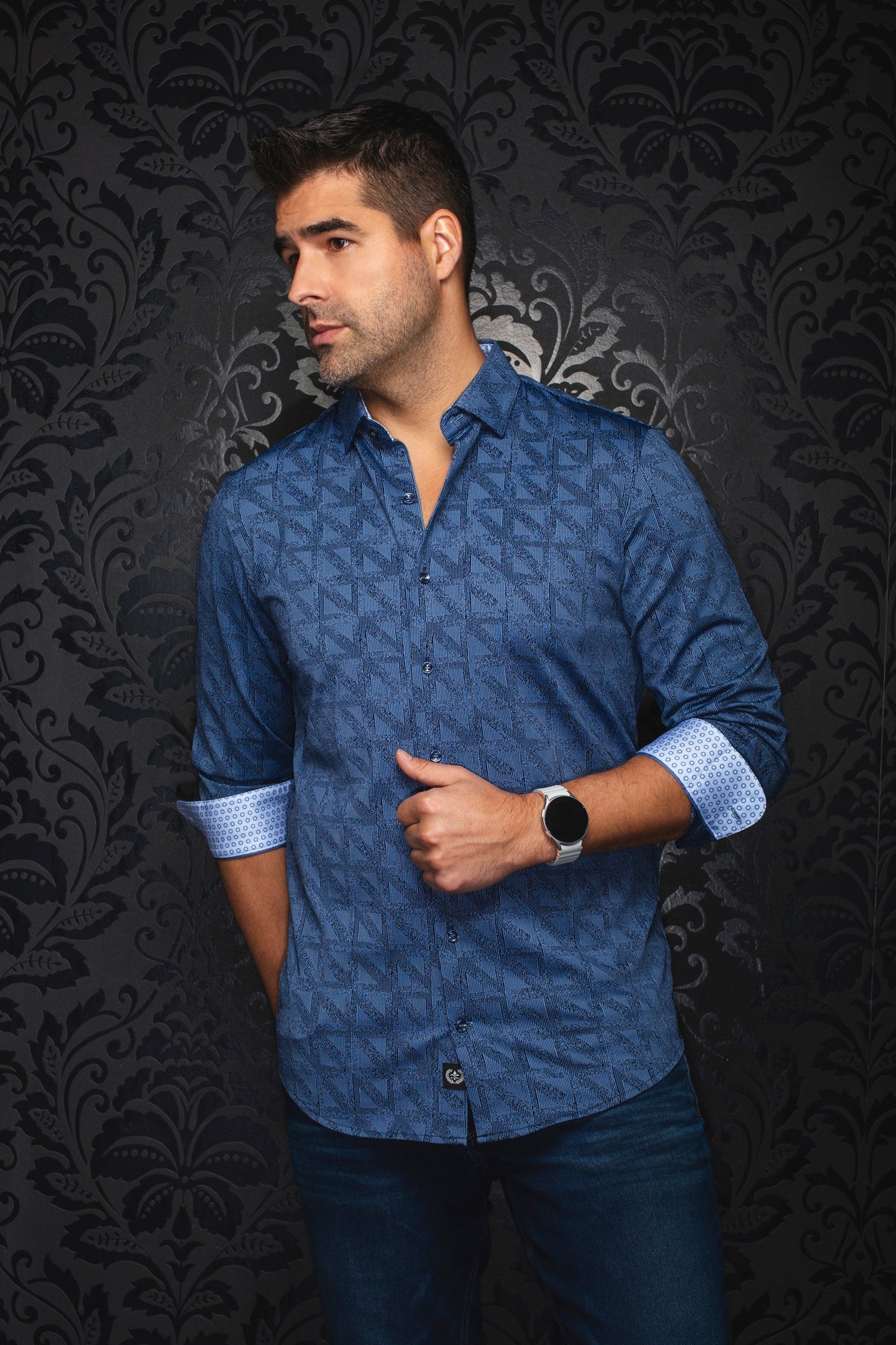 Chemise manches longues en Knit extensible pour homme par Au Noir | YUCCA Marine | Machemise.ca, inventaire complet de la marque Au Noir