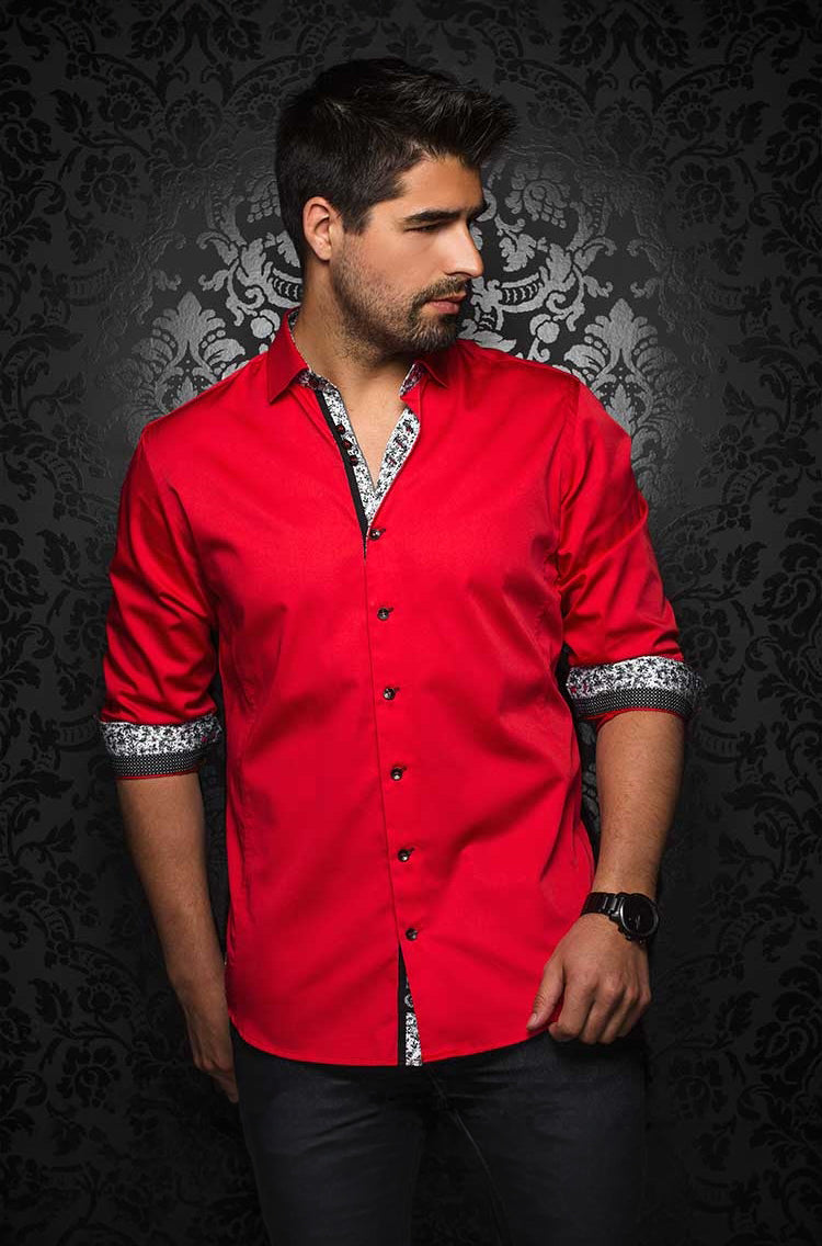 Chemise manches courtes en coton extensible pour homme par Au Noir | ALONSO (SS) Rouge | Machemise.ca, inventaire complet de la marque Au Noir