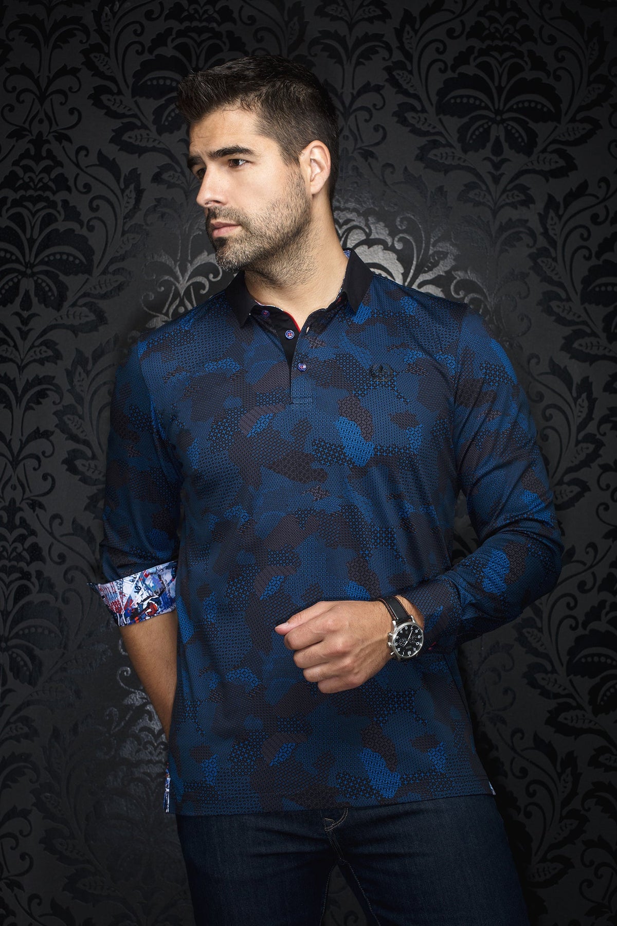 Polo manches longues pour homme par Au Noir | FRONTENAC Noir Indigo | Machemise.ca, inventaire complet de la marque Au Noir